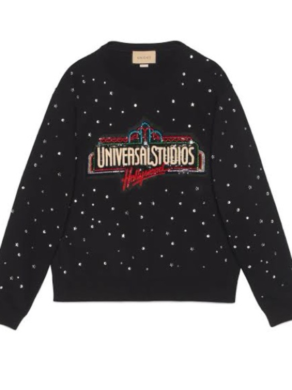 Gucci Black Crewneck Sweater with Beaded 'Universal Studios' Logo